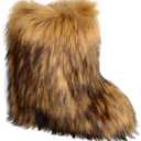 Valpeak Snow Boots for Women 2023 Furry Boots Winter Knee High Flat Heel Fluffy Faux Fur Boots(Natural, 9)