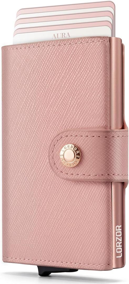 Women Wallet RFID Blocking Wallet for Women, Slim Small Size, Top Grain Leather, Pop up Credit Card Holder, Trifold, Minimalist, Pink Saffiano 9-11 Cards Capacity ID Window Cash Pocket,Gift for Her, Pink-Saffiano