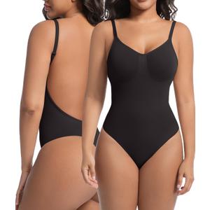 Backless Thong Shapewear for Women with Tummy Control, Seamless Sculpting Bodysuit for Workouts and Daily Wear (Small-Medium, Black)