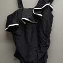 Aqua Eve Plus Size Bathing Suits for Women One Piece Swimsuits One Shoulder Ruffle Tummy Control Black and White Swimwear 22W