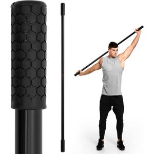 Yoga Stick, 5ft Exercise Stick for Mobility, Stretching Stick with Non-Slip Ends, Exercise Dowel for Pilates, Balance Pole and Stretch Bar for Stretching Equipment (1 PCS 58 inches Natural Bamboo Black)