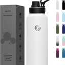 Sports Water Bottle 40oz, Insulated Water Bottle with Handle,Stainless Steel,Simple Modern,Suitable for Travel, School, Boy, Girl(White)