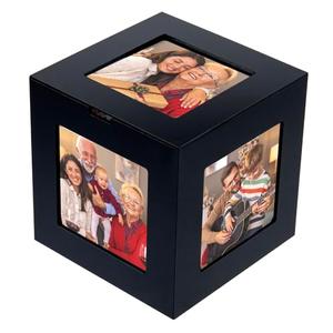 MyGift 5 Inch Photo Cube - Black Acrylic Decorative Desk Picture Frame Keepsake Box