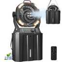20000mAh Misting Fan with 6L Bucket & 4 Spray Misters, Waterproof Outdoor Cooling Fan for Camping/Patios - Remote Control, 4 LED Light, Stepless Speed & 56H Runtime, Rechargeable Battery, Hanging Hook