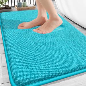 OLANLY Thick Memory Foam Bath Mat Rug 30x20, Extra Soft Absorbent Bathroom Rug, Quick Dry Bath Mats, Non-Slip, Machine Washable Carpet for Bathroom, Tub and Shower, Home Decor Accessories, Aqua Sky