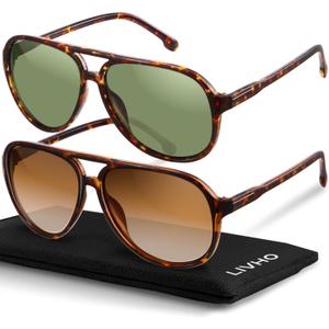 livho Trendy Polarized Aviator Sunglasses Women Men, Retro Sun Glasses for Women Men 2025, Oversized UV Protection Shades, 2 Pack