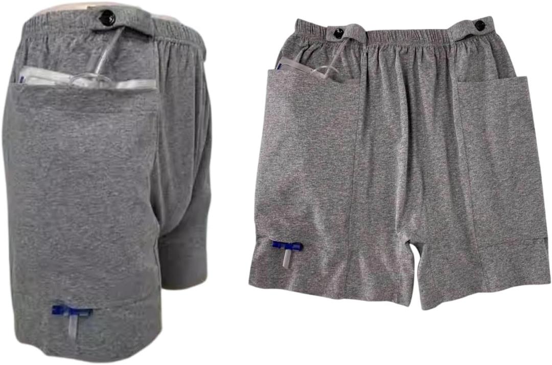 Lmaray Ostomy Drainage Bag Shorts for Men and Women, Urine Bag Pants with Two Discreet Pockets for Catheter (XL)