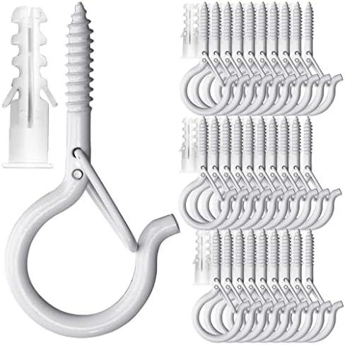 PlusRoc 30 Pack String Lights with Hooks for Hanging Plants Outdoor: 2.2 Inch White Cup Hooks, Wall & Ceiling Mount
