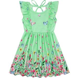 Goodstoworld Toddler Girl Dress for Kids Summer Beach Ruffle Tie Back Dresses for 2-8T (6-7 Years, A1-butterfly 04)