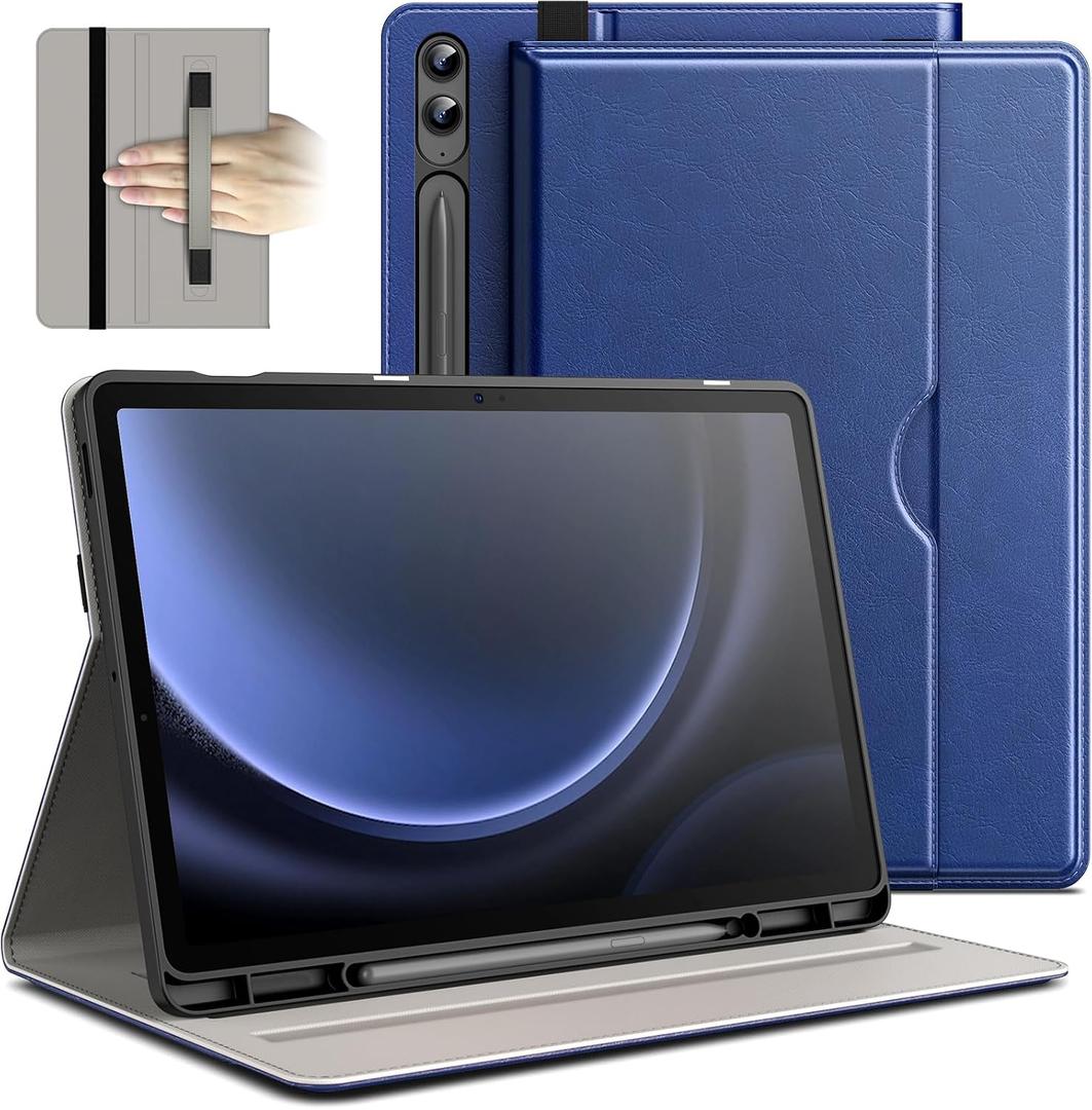 JETech Case for Samsung Galaxy Tab S9 FE+ / S9 FE Plus 12.4-Inch with S Pen Holder, PU Leather Business Folio Stand Protective Tablet Cover with Pocket & Straps, Multi-Angle Viewing (Navy)
