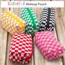 PAZIMIIK Checkered Makeup Bag for Purse Portable Zipper Make Up Pouch Small Cosmetic Case for Travel Accessories (6PCS Red)
