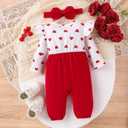 Baby Girl Clothes Newborn Romper Cute Cat Ruffled Long Sleeve Love Fall Winter Outfits with Bow Headband, Size 9-12 Months