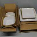 Famiware Dinnerware Sets for 4, Ocean Square 11-Piece Kitchen Plates and Bowls Sets, Reactive Glaze, Microwave and Dishwasher Safe, Scratch Resistant, Cappuccino White