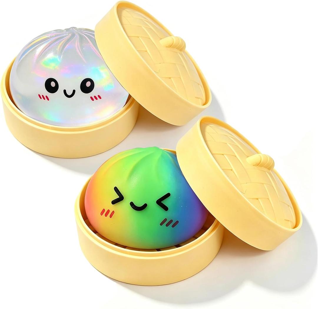 Colorful Dumpling Squishies New Mystery Glitter Squishies Dumpling with Box Stress Relief Balls Sensory Toys Desk Squeeze Toys Gift(2PC)