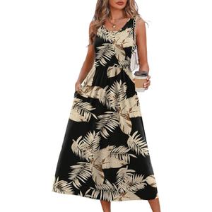 WIHOLL Summer Dresses for Women Flowy Casual Midi Dress Beach Vacation Sundresses with Pockets (XL)