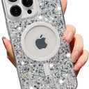 MINSCOSE Glitter for iPhone 14 Pro Max Case,Sparkly Glitter Bling Back, Magnetic [Compatible with MagSafe] Shockproof Case for iPhone 14 Pro Max 6.7"- Sparkly Silver
