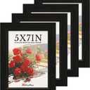 5x7 Picture Frame 4 Pack, Black Solid Wood Gallery Photo Frame, Wall Hanging or Tabletop Display