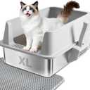 Stainless Steel Cat Litter Box, L to XL Cat Litter Box with Lid for Big Cat, Large Metal Litterbox with High SideNon-Stick, Odor-Resist, Anti-Urine Leakage, Easy-Clean, Includes Mat & Scoop