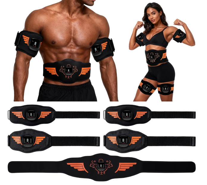 EMS Muscle Stimulator 5-Piece Set - Rechargeable Ab, Arms & Legs Stimulator for Core Strength, Body Toning & Workout Recovery, Suitable for Men & Women