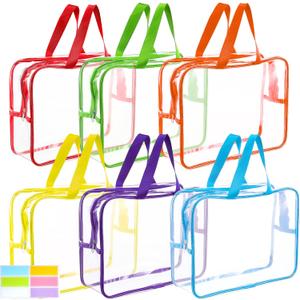 6 Packs Large Clear Makeup Bag Waterproof Clear Comestic Toiletry Organizer Bags with Handle, Reusable PVC Storage Bags with Zipper for Travel (Colorful)