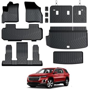 Floor Mats for Chevy Traverse 2018-2023, All Weather Floor Mats Trunk Cargo Liner with Backrest Protectors Accessories, Full Coverage Set (Fit 7 Sests)