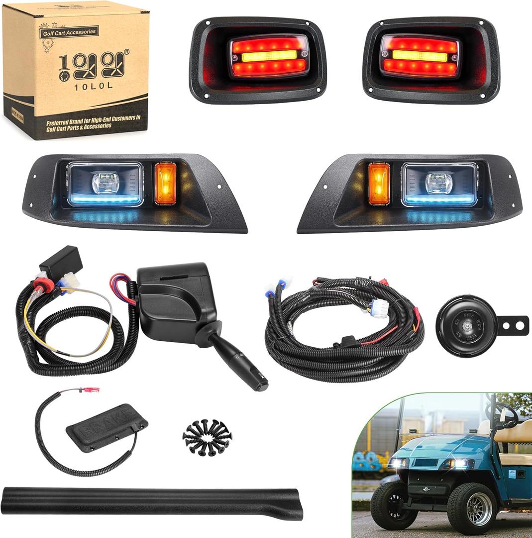 10L0L Deluxe Headlight Tail Light Kit for EZGO TXT Golf Cart, with Daytime Running Lamp High Low Beam Headlight Turn Signal Taillight Brake Hazard Flasher