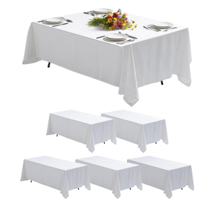 Goodluck 6 Pack White Tablecloth 90 x 132 Inch – Rectangular Polyester Table Cloth, 6-8 Ft Tables – Reusable, Machine Washable Cover for Wedding, Birthday Party Banquet and Event Decoration