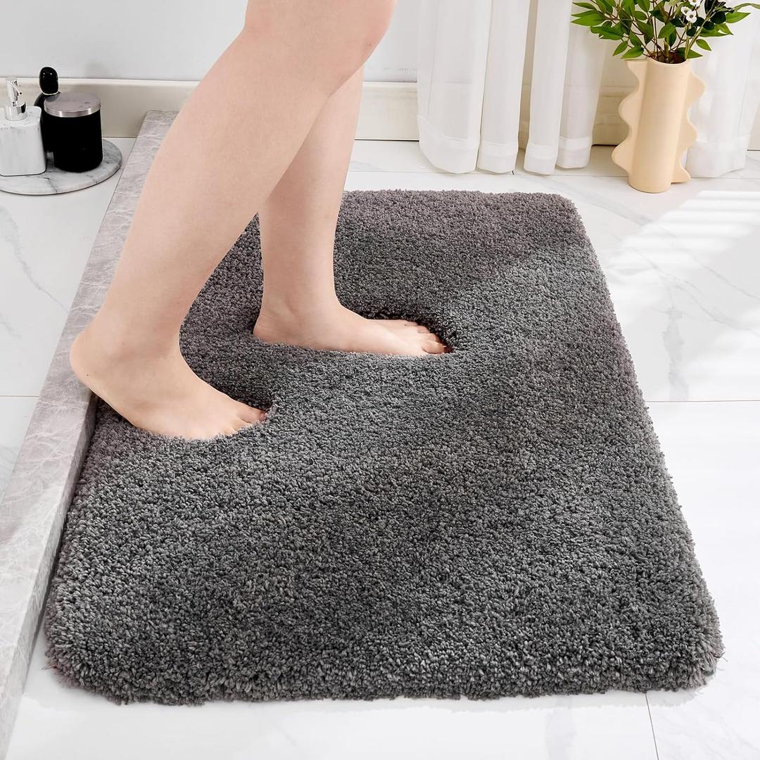 Disolla Small Bathroom Rugs 17x24 Non Slip Dark Grey Fluffy Bath Mat for Bathroom Floor Machine Washable Plush Luxury Bath Rug for Tub Soft Shaggy Absorbent Shower Mat