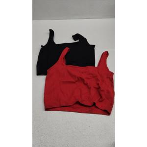 OLCHEE Womens 2 Pack Crop Tank Tops Basic Seamless Ribbed Sleeveless Square Neck Workout Top Summer Exercise Yoga Gym Shirts,XL