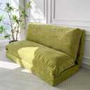 MAXYOYO Bean Bag Bed Folding Sofa Bed Floor Mattress for Adults, Extra Thick and Long Floor Sofa with Corded Washable Cover, Green, 370x370x710