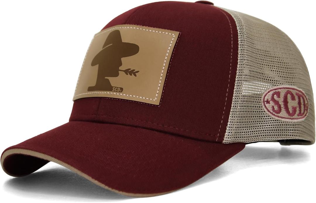 Sacudido's 6-Panel Cap Hat | Burgundy and Beige | Classic Country Ranch Style | Adjustable for Men Women