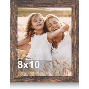 2 x Hongkee 8x10 Picture Frame, Made of Real Glass and Wooden Frame, Horizontal and Vertical Display for Wall or Tabletop (Rustic Brown, 1 Pack), 8X10 in