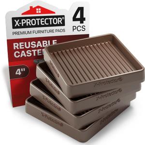 Non-Slip Floor Protectors by X-PROTECTOR: 4 pcs 4" Brown Rubber Furniture Pads for All Floor Types