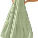 Newshows Women's 2024 Summer Midi Dresses Sleeveless Crewneck Beach Boho Casual Loose Long Flowy Tiered Sundress with Pockets (Green, S)