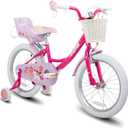 JOYSTAR Unicorn 18 Inch Girls Bikes for Ages 5-8 Years Girls with Doll Bike Seat 18 in Kids Bicycle with Training Wheels Basket Streamer Princess Kids' Bikes   (Fuchsia)