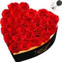 Preserved Roses Flowers for Delivery 27 Pcs, Forever Flores in Heart Box with Necklace, Eternal Rose Anniversary Birthday Gift for Women Wife Girlfriend, Rosas for Valentines Christmas, Red