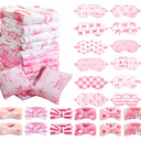 Fanfanwin 36 Pcs Sleepover Party Supplies for Girls, 12 Style Cute Pink Bow Blanket, 12 Pillows, 12 Coral Fleece Spa Headband 12 Plush Pink Eye Mask Cover for Slumber Sleepover Spa Party Gift(Cute)