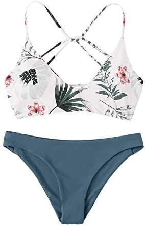 SweatyRocks Women's Sexy Bathing Suit Floral Print Cross Back Bikini Set Swimsuits(S)