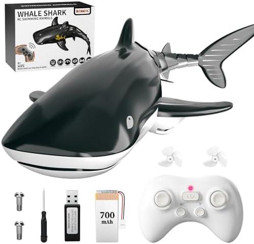 Bennol 2.4Ghz Remote Control Whale Shark Toys for Boys Kids, 1:18 Scale High Simulation Whale Shark for Pool, Electric RC Whale Shark Fish Birthday Christmas Toys for 4 5 6 7 8 9 Year olds Boys Girls