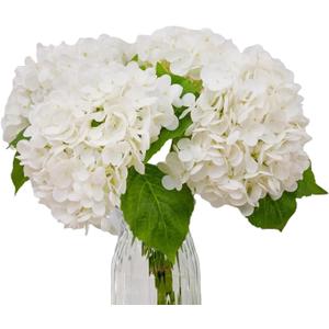 4-Packet White Hydrangea Artificial Flowers Faux Hydrangea Flowers Real Touch Home Bathroom Office Kitchen Dining Room Arrangements End Table Centerpiece Shelf Decorations