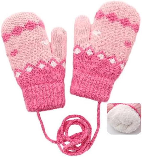Winter Knit Mittens for Kids-Soft Warm Elastic Thick Lined Knit Gloves for Outdoor Cold Weather (3-5Y) (Pink)
