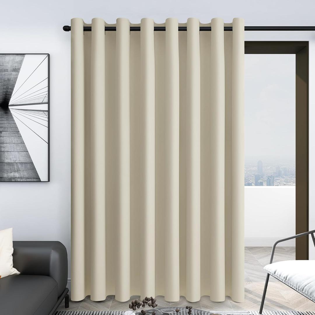 Deconovo 100% Blackout Curtains  Noise Reducing, Thermal Insulated Drapes  Grommet Room Darkening Window Panels  Light Blocking & Privacy Protection (Light Beige, 100x95 Inch, 1 Panel)