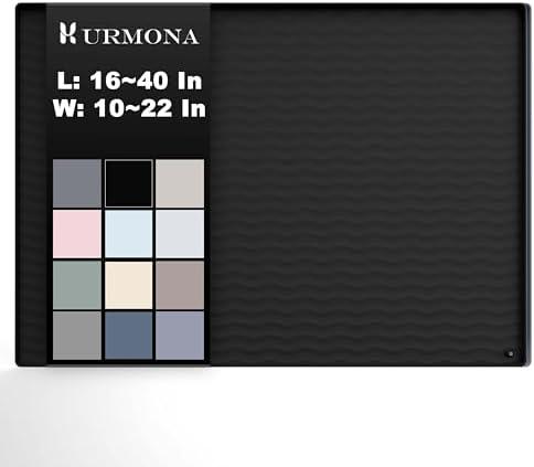 URMONA 27'' x 18" Waterproof Silicone Under Sink Mat Cabinet and Counter Protector, Shelf Liner for Kitchen and Bathroom, Storage and Organizers, Litter Mat, Pet Cat Puppy Essentials（Black）