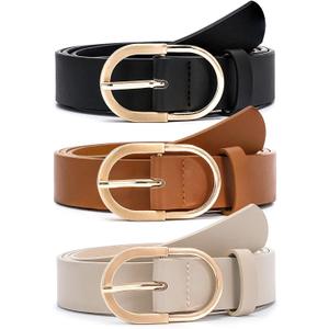 VONMELLI 3 Pack Women's Belts for Jeans Pants Fashion Gold Buckle Ladies Dress Belt (A-black+brown+beige)