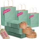 qiqee 100PCS Gift Bag with Handles Bulk Kraft Light Blue Paper Bags Assorted Sizes(33pcs Large 13",33pcs Medium 11",34pcs Small 8")