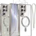 Meifigno Case Designed for Samsung Galaxy S25 Ultra 6.9 inch, [Compatible with MagSafe] [2X HD Screen Protectors] [Glitter Card & Wrist Strap] Full Lens Protection Case for Galaxy S25 Ultra, Silver