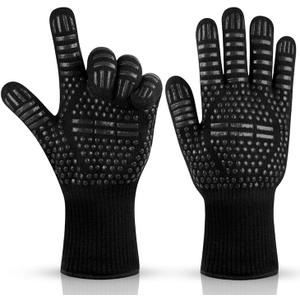 Heat-Resistant Oven & BBQ Gloves  Non-Slip Silicone Dotted Gloves - One Size Fits Most  Ideal for Oven, Grill, Baking & Cooking - Black