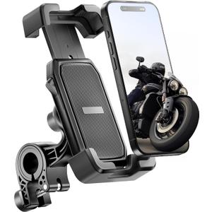 Delobon Motorcycle Phone Mount, Bike Phone Holder, [2025 Upgrade] One Hand Operation Scooter Phone Holder, ATV Phone Mount, for iPhone,Bicycle Handlebar Accessories for 4.7-7.0 inch Smartphones (Black)