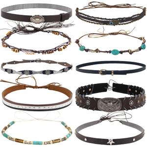 10 PCS Cowboy Hat Bands for Men Women, Leather Hatbands Belt for Cowboy/Western/Fedora/Cowgirl/Straw Hats