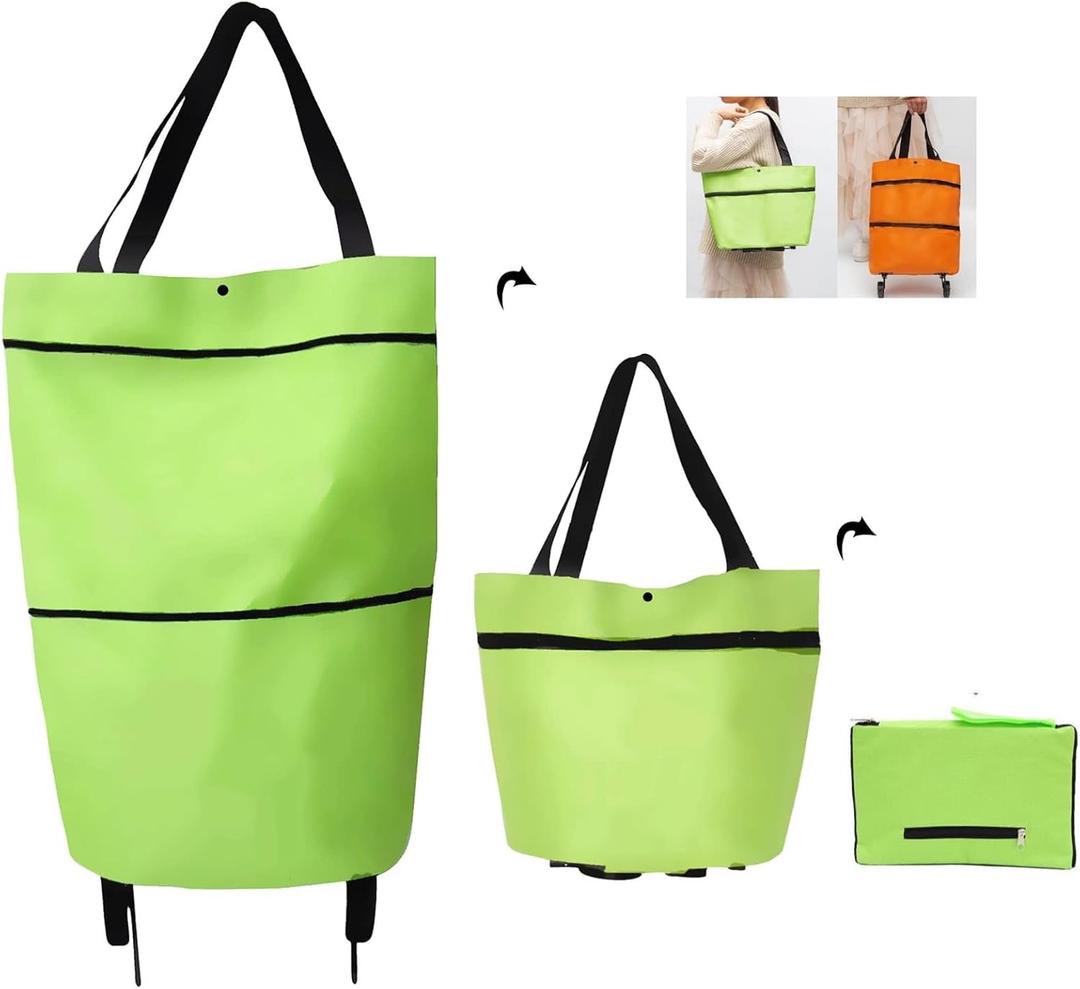 2 in 1 Foldable Shopping Cart, 2023 New Foldable Shoppings Bag Carts with Wheels, Portable Rolling Tote Shoppings Bags with Wheels, Waterproof Trolley Collapsible Grocery Shopping Tote Bag Cart